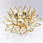 Diamond Crystal Diya for puja Decorative Brass Crystal Oil lamp Lotus Rose Flower Shaped
