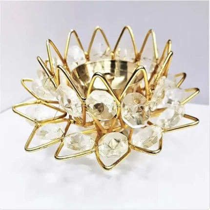 Diamond Crystal Diya for puja Decorative Brass Crystal Oil lamp Lotus Rose Flower Shaped