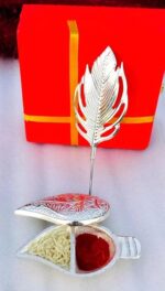 Tilak Chopra set Plated Kumkum Box Leaf With Red Velvet Box - Image 2