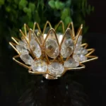 Diamond Crystal Diya for puja Decorative Brass Crystal Oil lamp Lotus Rose Flower Shaped - Image 2