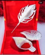 Tilak Chopra set Plated Kumkum Box Leaf With Red Velvet Box - Image 3