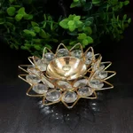 Diamond Crystal Diya for puja Decorative Brass Crystal Oil lamp Lotus Rose Flower Shaped - Image 3