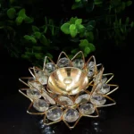 Diamond Crystal Diya for puja Decorative Brass Crystal Oil lamp Lotus Rose Flower Shaped - Image 4
